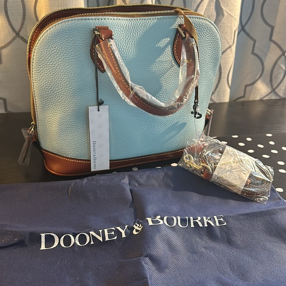 NWT Dooney & Bourke Handbag, Pebble Grain Zip Zip Satchel pale blu e w/ dust bag - Picture 12 of 12